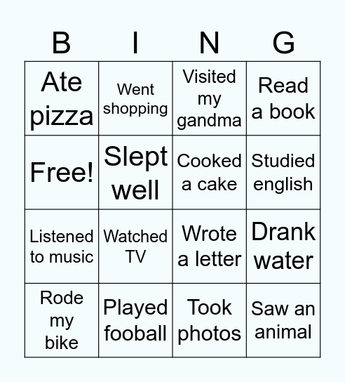 PAST SIMPLE BINGO Card