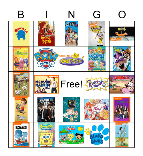 Cartoons Nickelodeon  Bingo Card