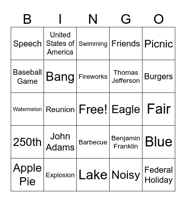 Happy 4TH of July Bingo Card