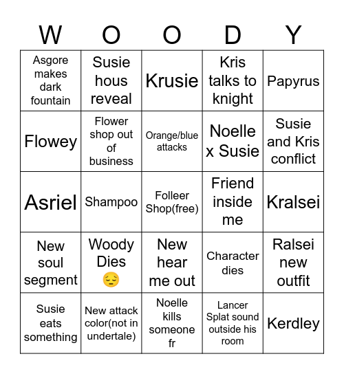 Deltarune Chapter 5 Bingo Card