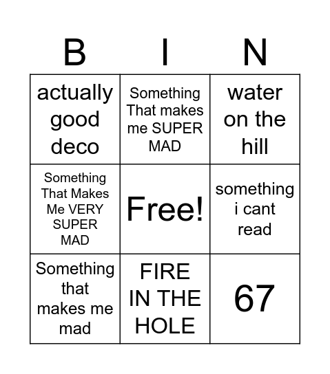 Recent Tab Bingo Card