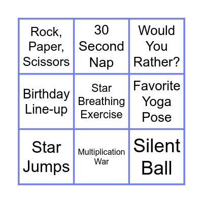 Brain Break Bingo Card