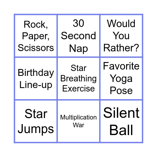 Brain Break Bingo Card