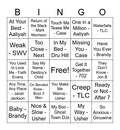 Clif’s R&B Bingo Bash Bingo Card