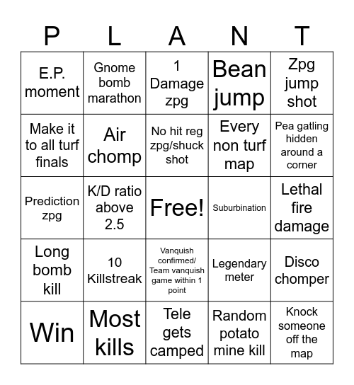 garden warfare 2 Bingo Card