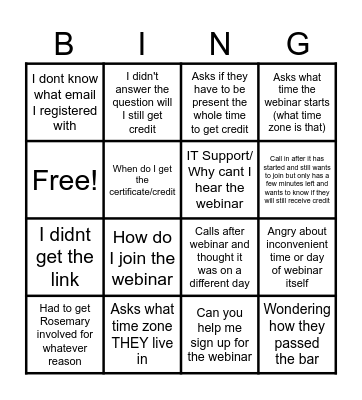 Webinar Day Bingo Card