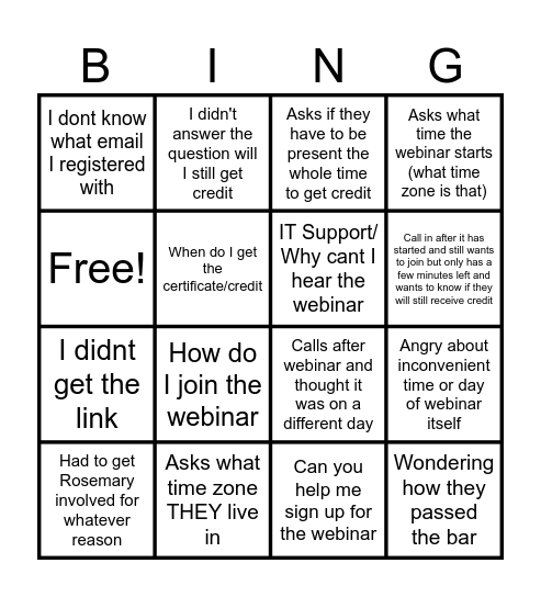 Webinar Day Bingo Card