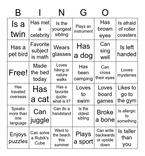 SSC100 Bingo Card