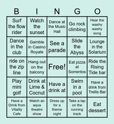 Wonder of the Seas bingo Card