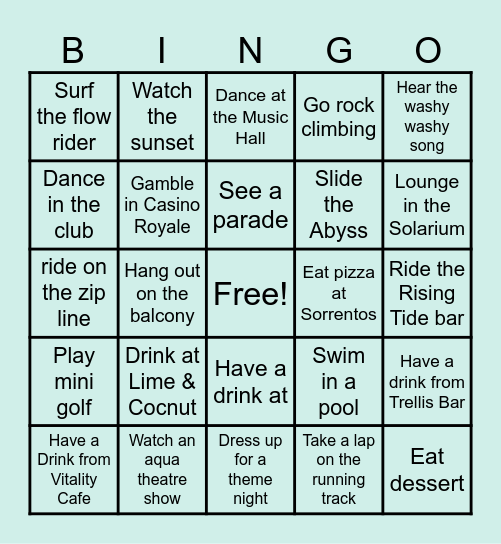 Wonder of the Seas bingo Card