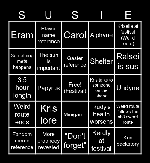 Deltarune Chapter 5!!!!!!! Bingo Card
