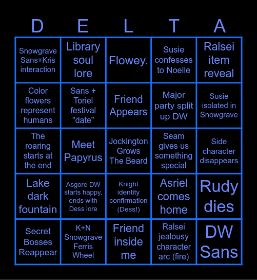 SHIV AND ORI'S DELTARUNE CH 5 Bingo Card