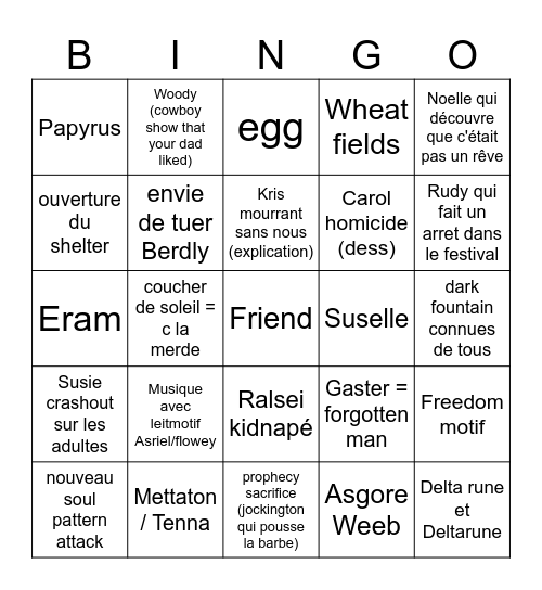 DELTARUNE Chapter 5 Bingo Card