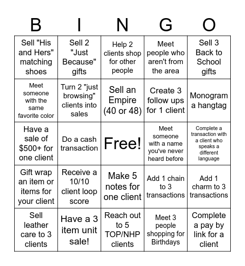 Coach BINGO Card