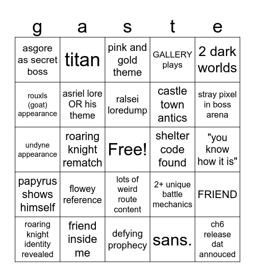deltarune ch5 Bingo Card