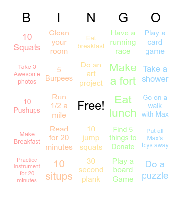 Summer Fun Bingo Card