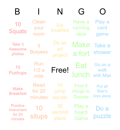 Summer Fun Bingo Card