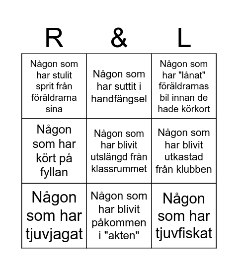 Fördomsbingo Card