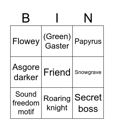 Deltarune 5 Bingo Card