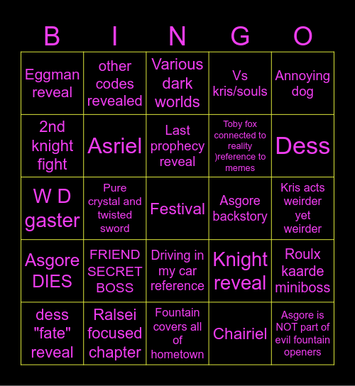 DELTARUNE CH5 Bingo Card