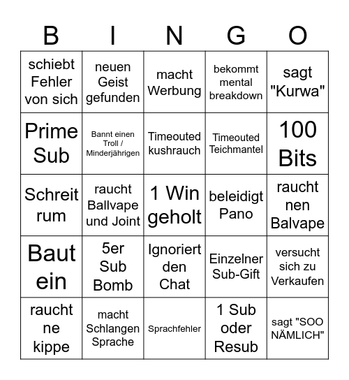 Pole'z Bingo Card