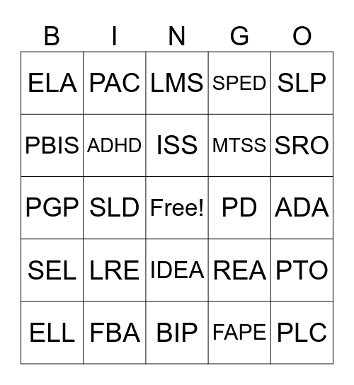 READING STAFF BINGO Card
