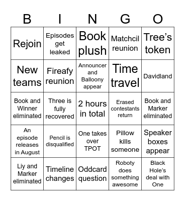 BFDI:TPOT: Defeat One Predictions Bingo Card