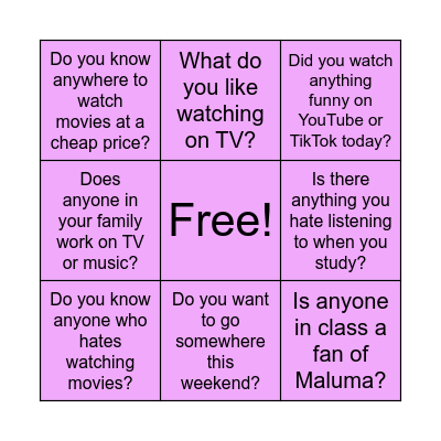 Indefinite pronouns Bingo Card