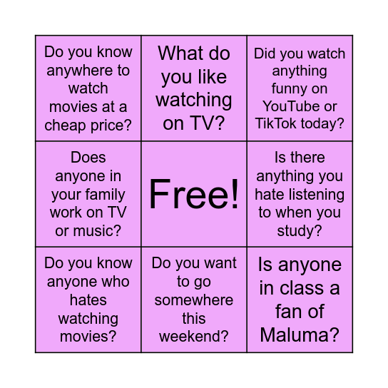Indefinite pronouns Bingo Card