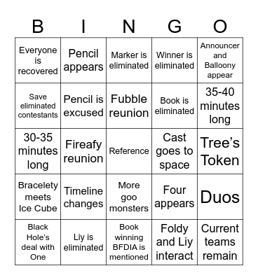 BFDI:TPOT 23 Predictions Bingo Card