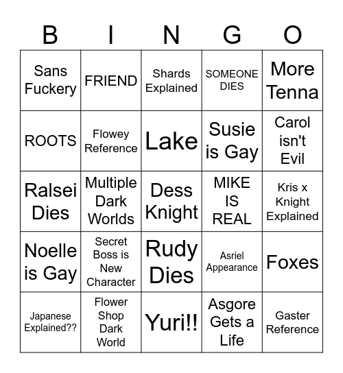 Deltarune Bingo Card