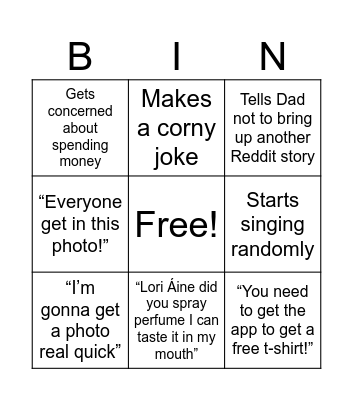 Mom Bingo Card
