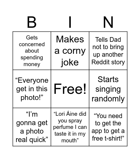 Mom Bingo Card