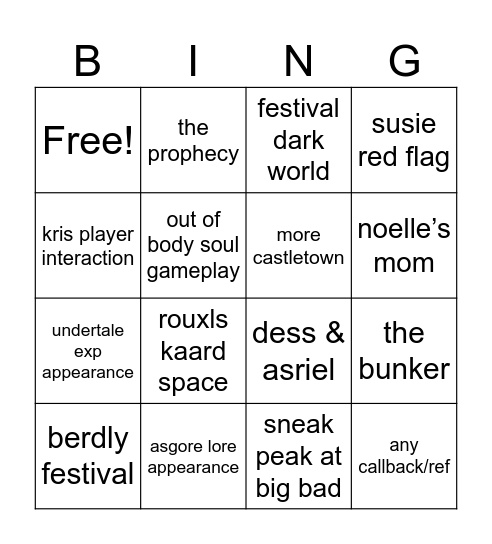 deltarune chapter 5 BINGOOO Bingo Card