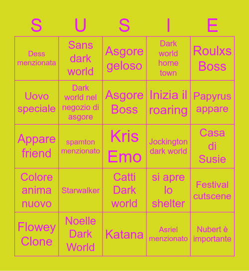 Deltarune Capitolo 5 Bingo Card