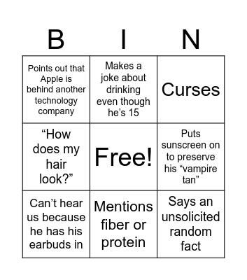 Sean Bingo Card