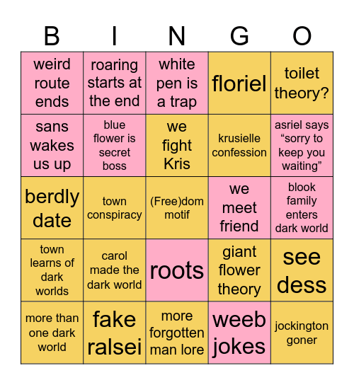 Deltarune Ch5 Bingo Card