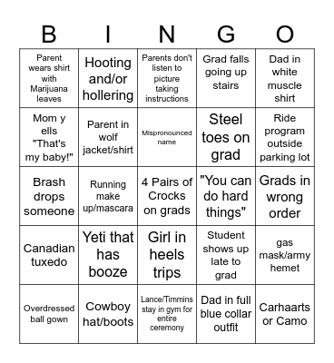 Graduation Bingo Card