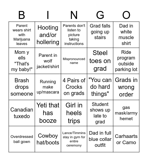 Graduation Bingo Card