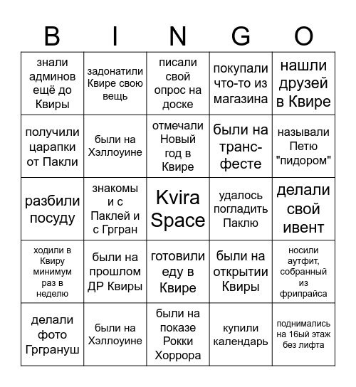 квира бинго Bingo Card