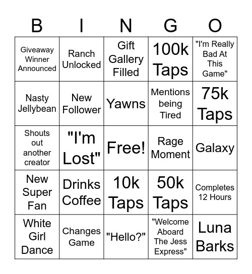 J3ssExpress Bingo Challange Bingo Card