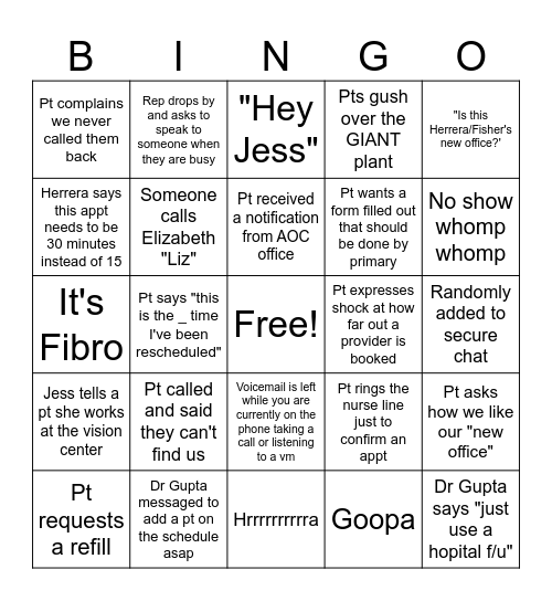 PSR Bingo Card