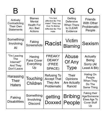 PROBLEMATIC CREATOR BINGO Card