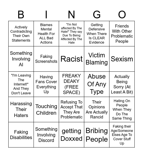 PROBLEMATIC CREATOR BINGO Card