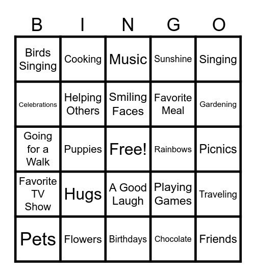 Things that make me happy Bingo Card