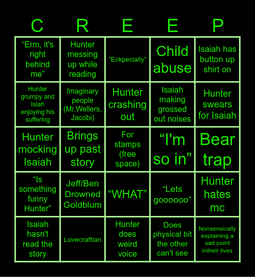 CREEPCAST Bingo Card