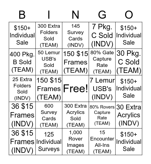 Jungle Island MM Team Bingo Card