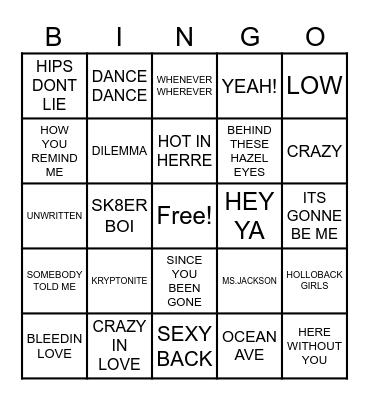 POP PUNK & POP HITS Bingo Card