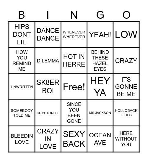 POP PUNK & POP HITS Bingo Card