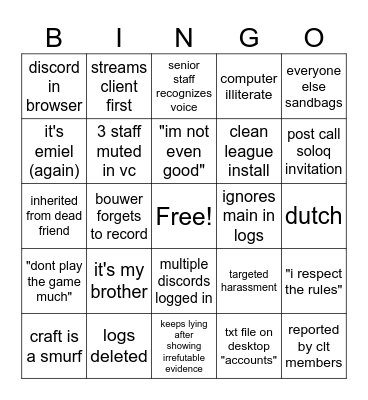 VL Smurf Interrogation Bingo Card